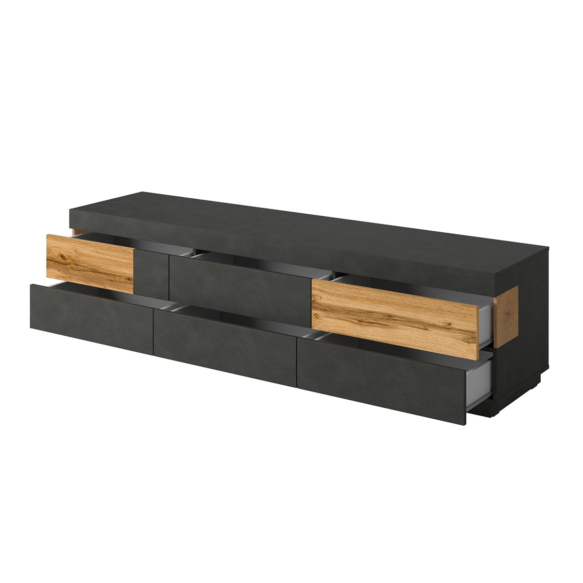 Meuble TV 6 tiroirs 206 cm Andrea Gris anthracite et Bois - vue 3