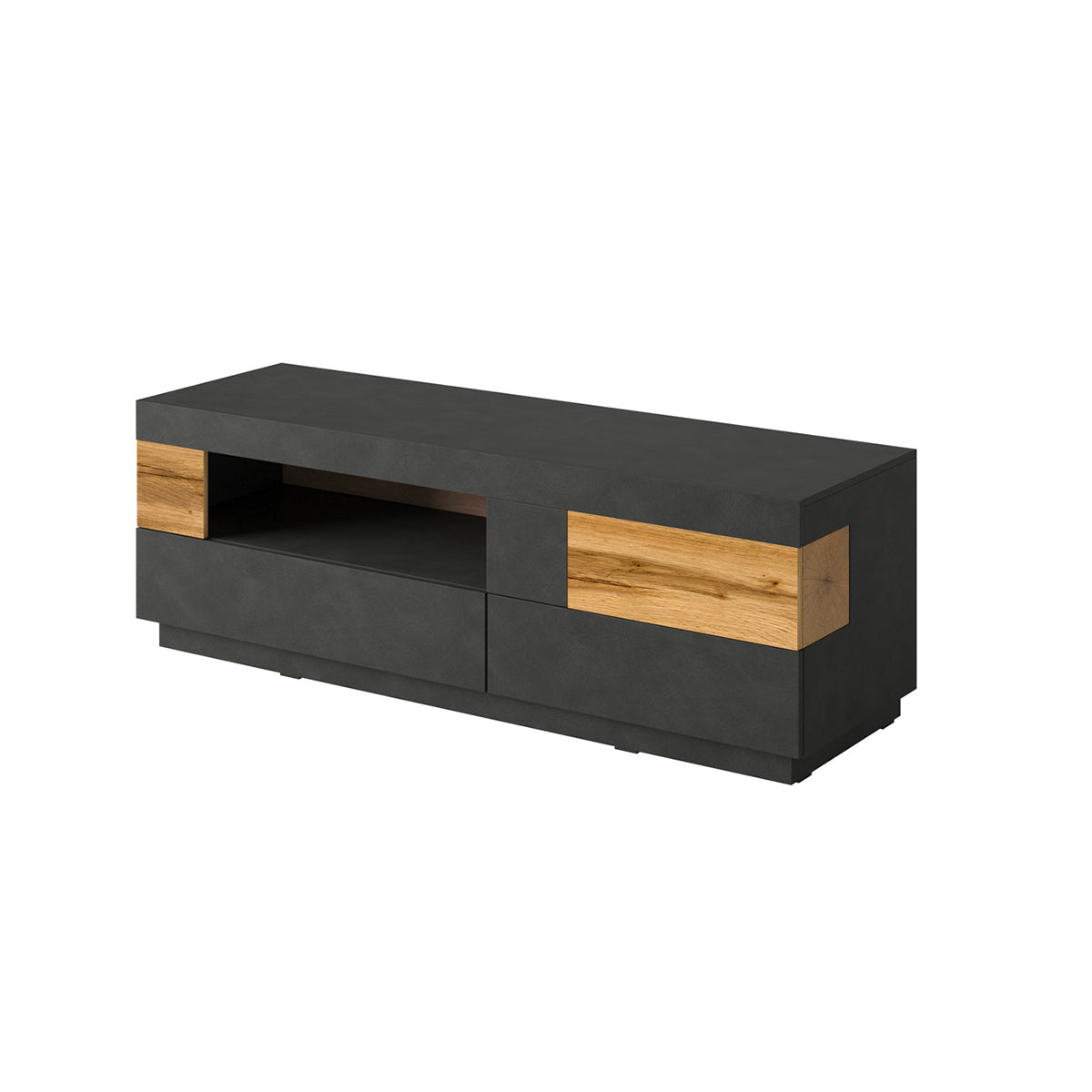 Meuble TV 1 porte 2 tiroirs 160 cm Andrea Gris anthracite et Bois