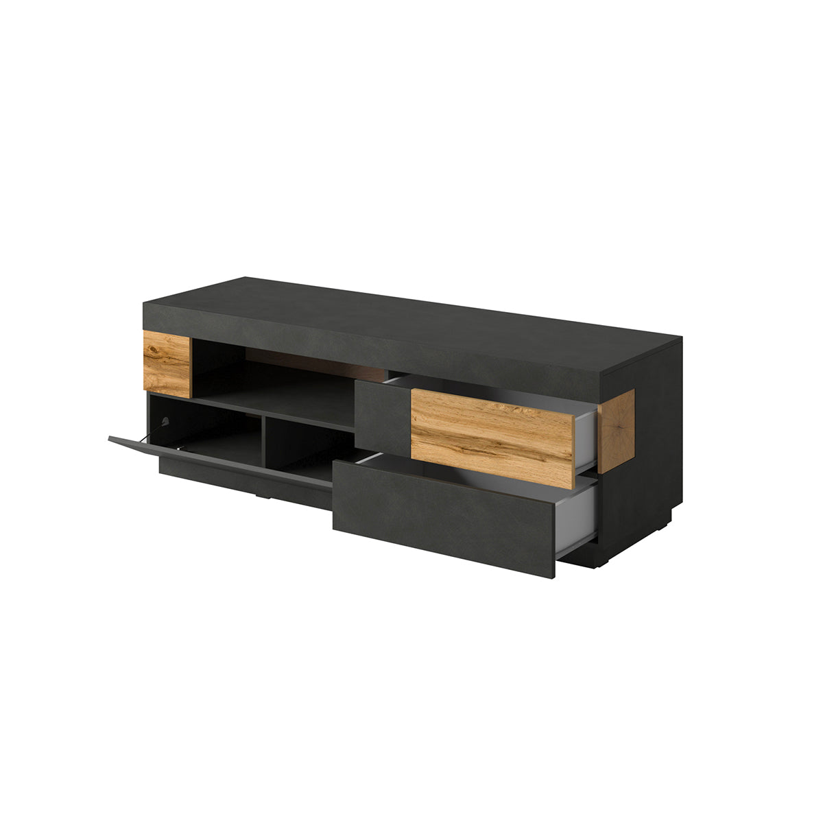 Meuble TV 1 porte 2 tiroirs 160 cm Andrea Gris anthracite et Bois - vue 2