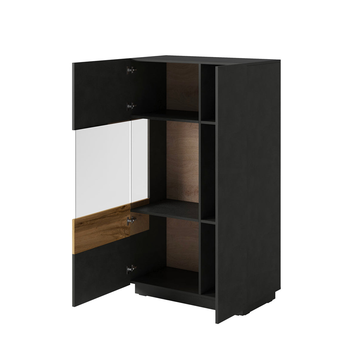 Vaisselier 2 portes ouverture gauche Andrea Gris anthracite et Bois - vue 2
