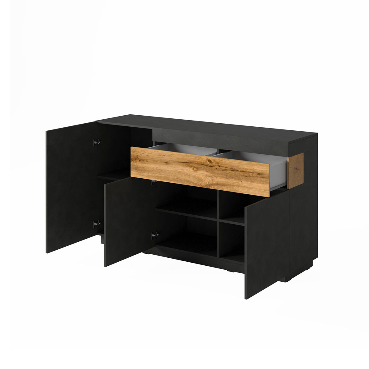 Buffet 3 portes 1 tiroir Andrea Gris anthracite et Bois - vue 2