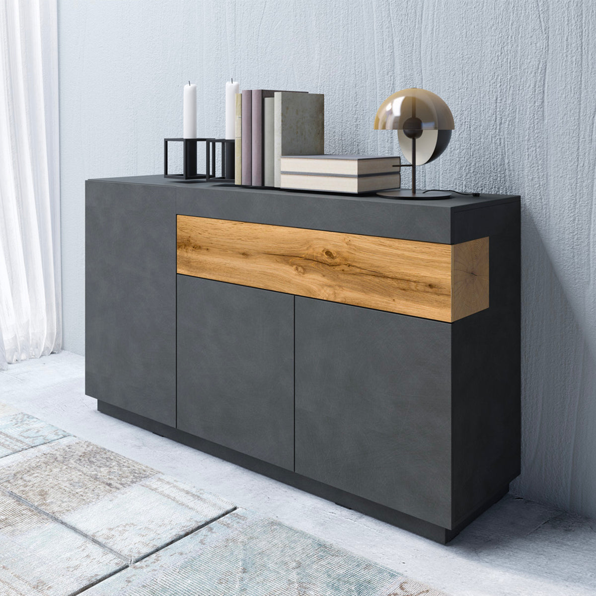Buffet 3 portes 1 tiroir Andrea Gris anthracite et Bois - vue 3