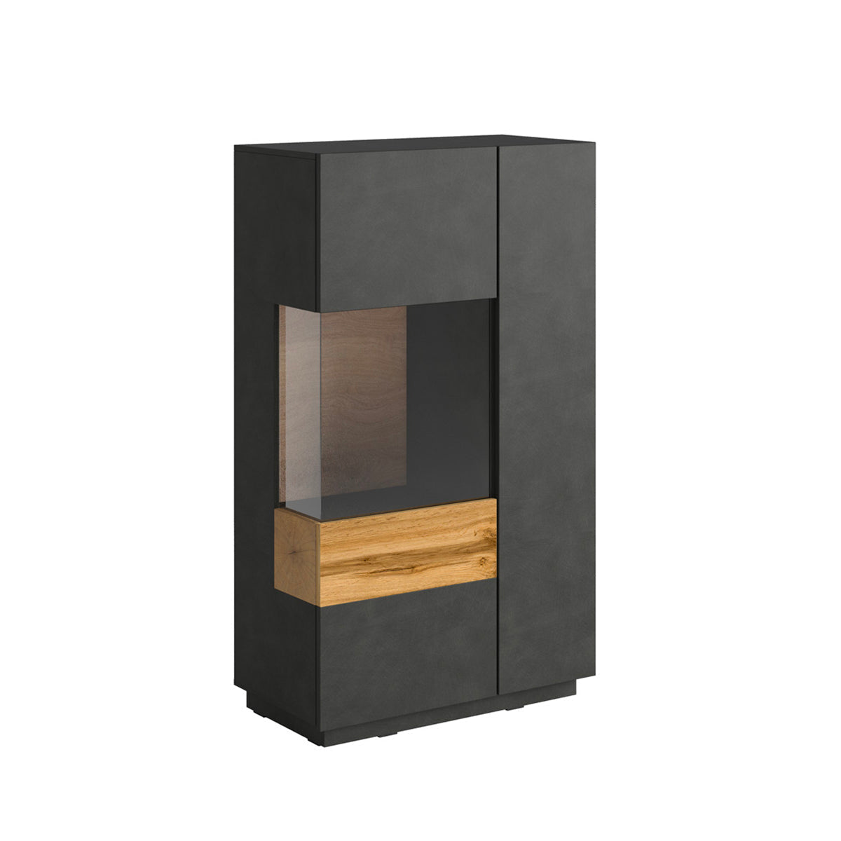 Vaisselier 2 portes ouverture droite Andrea Gris anthracite et Bois