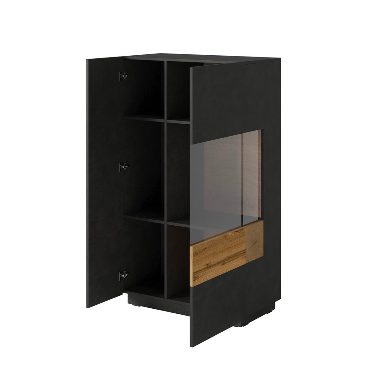 Vaisselier 2 portes ouverture droite Andrea Gris anthracite et Bois - vue 2