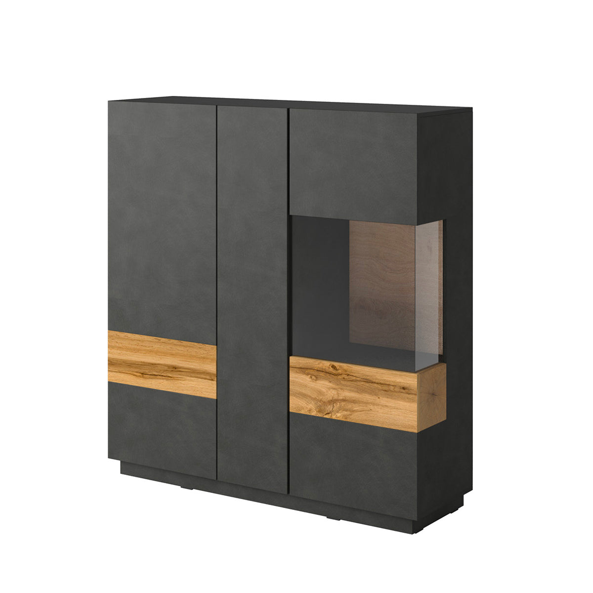Vaisselier 3 portes Andrea Gris anthracite et Bois