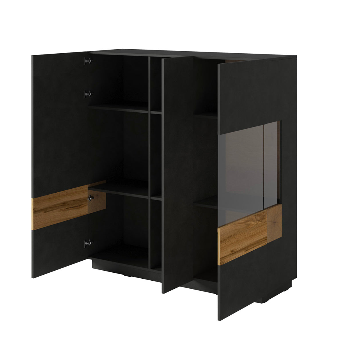 Vaisselier 3 portes Andrea Gris anthracite et Bois - vue 2