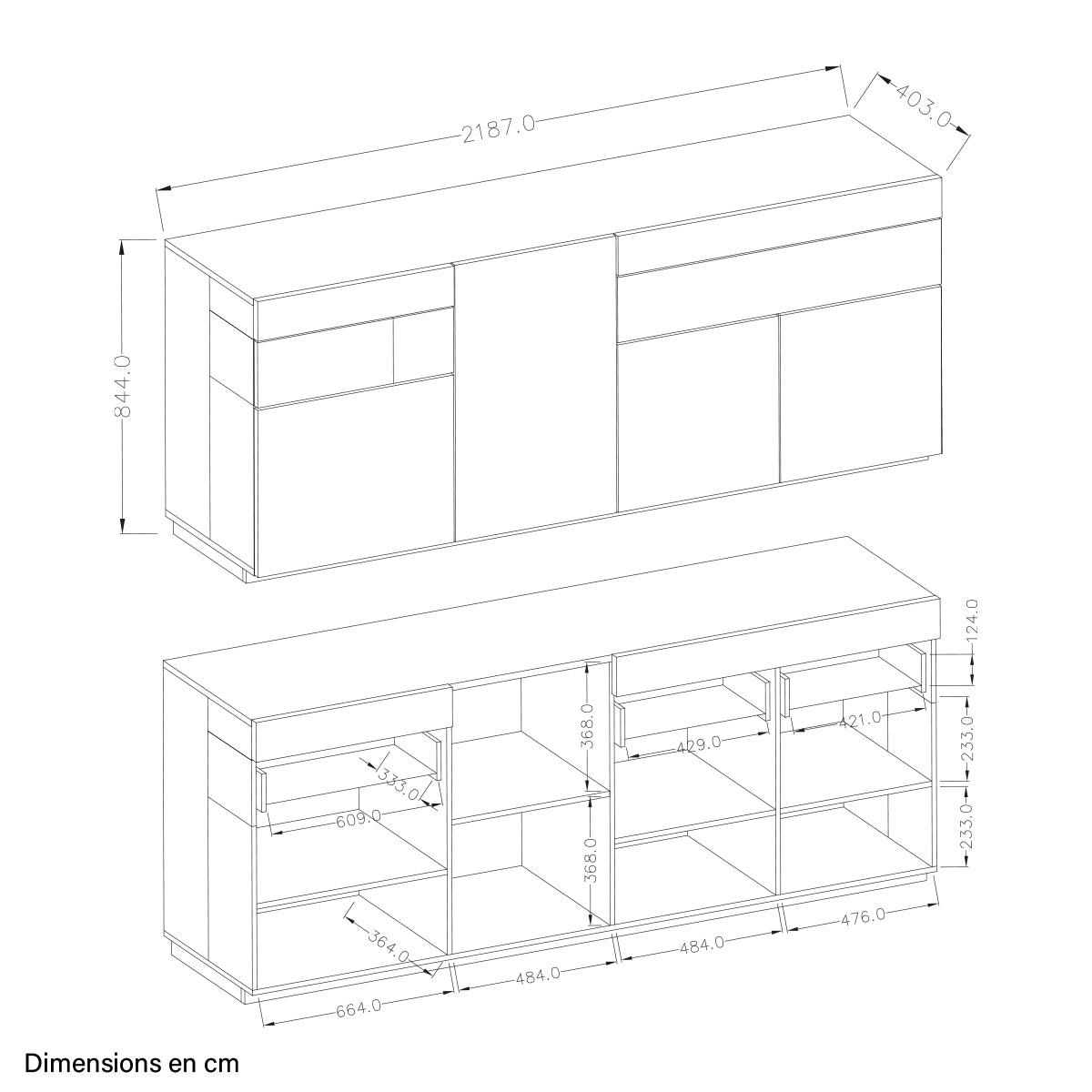 Buffet 4 portes 2 tiroirs Andrea Gris anthracite et Bois - vue 5