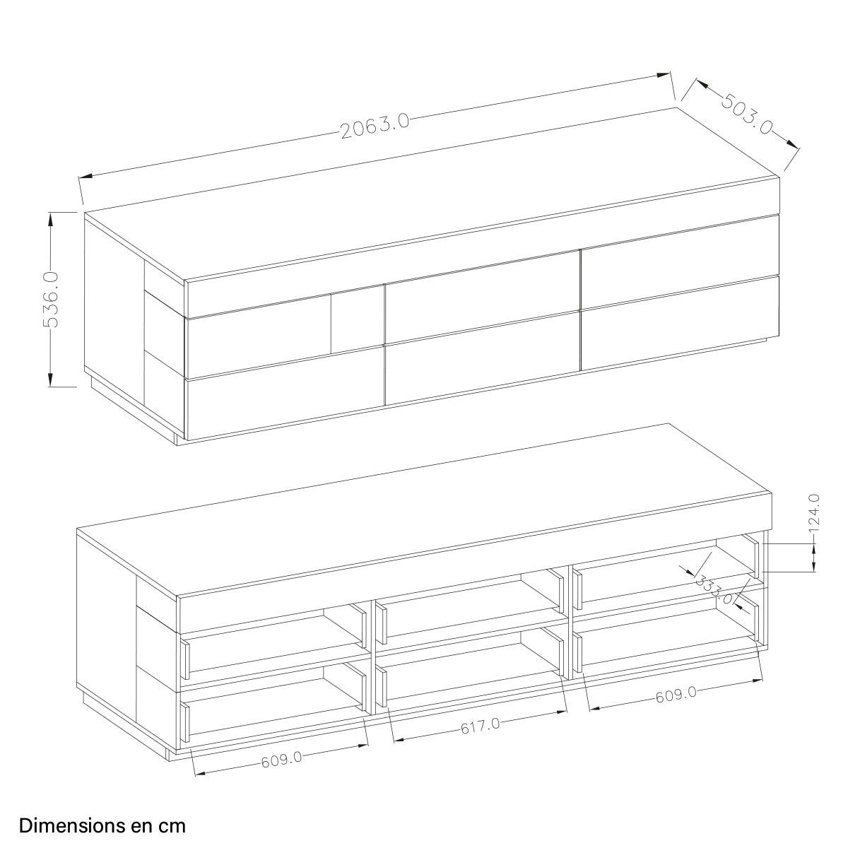 Meuble TV 6 tiroirs 206 cm Andrea Gris anthracite et Bois - vue 6