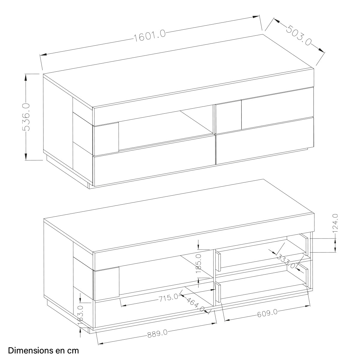 Meuble TV 1 porte 2 tiroirs 160 cm Andrea Blanc et Bois - vue 4