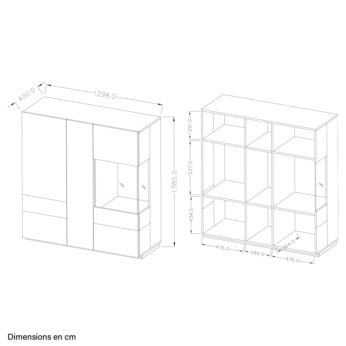 Vaisselier 3 portes Andrea Blanc et Béton - vue 4