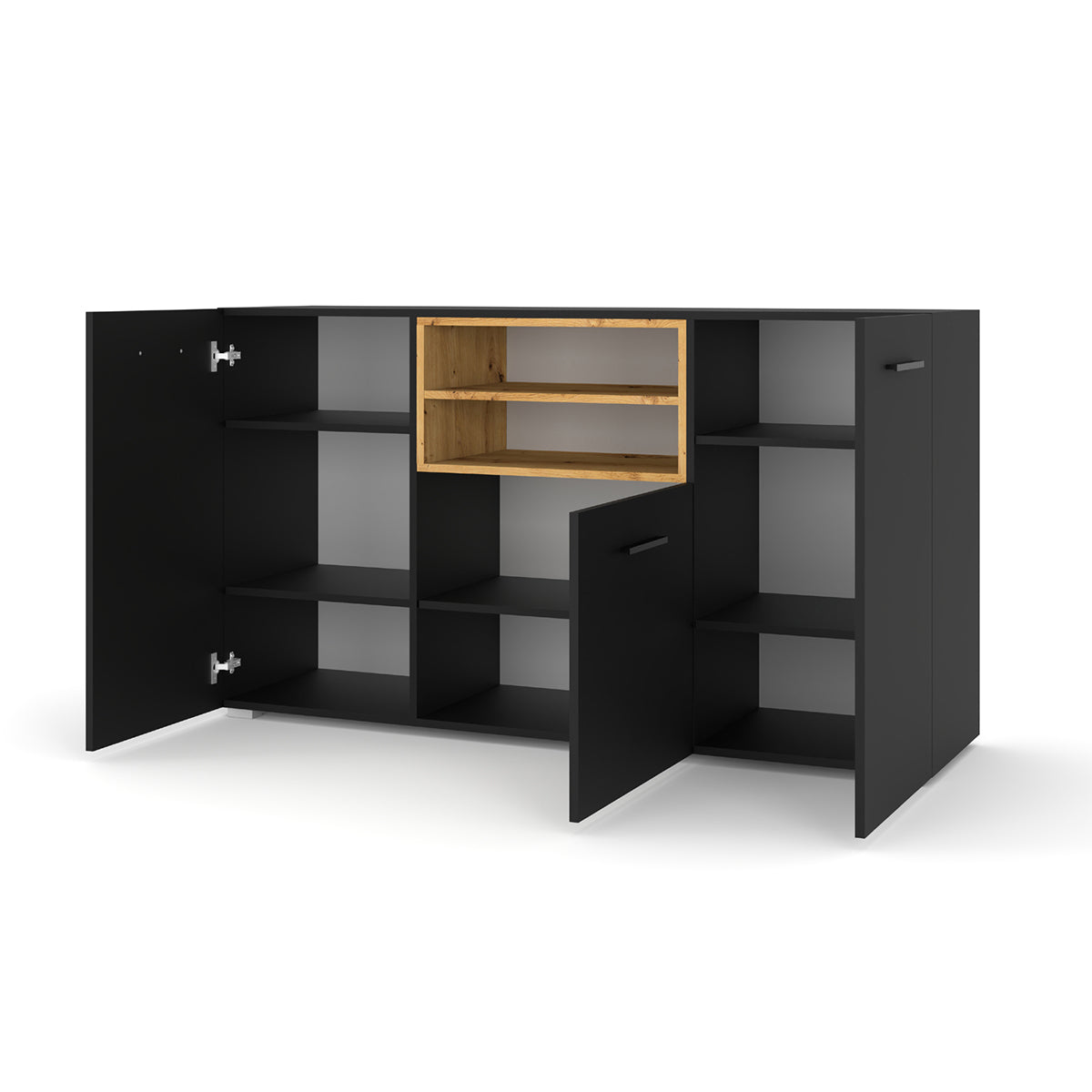 Buffet 3 portes Ania Noir et Bois - vue 2