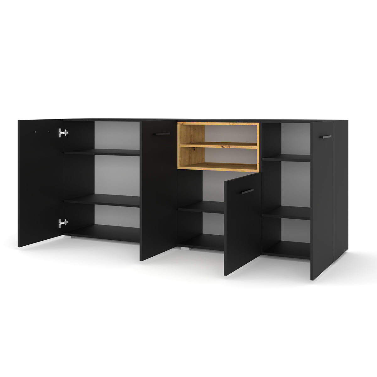 Buffet 4 portes Ania Noir et Bois - vue 2