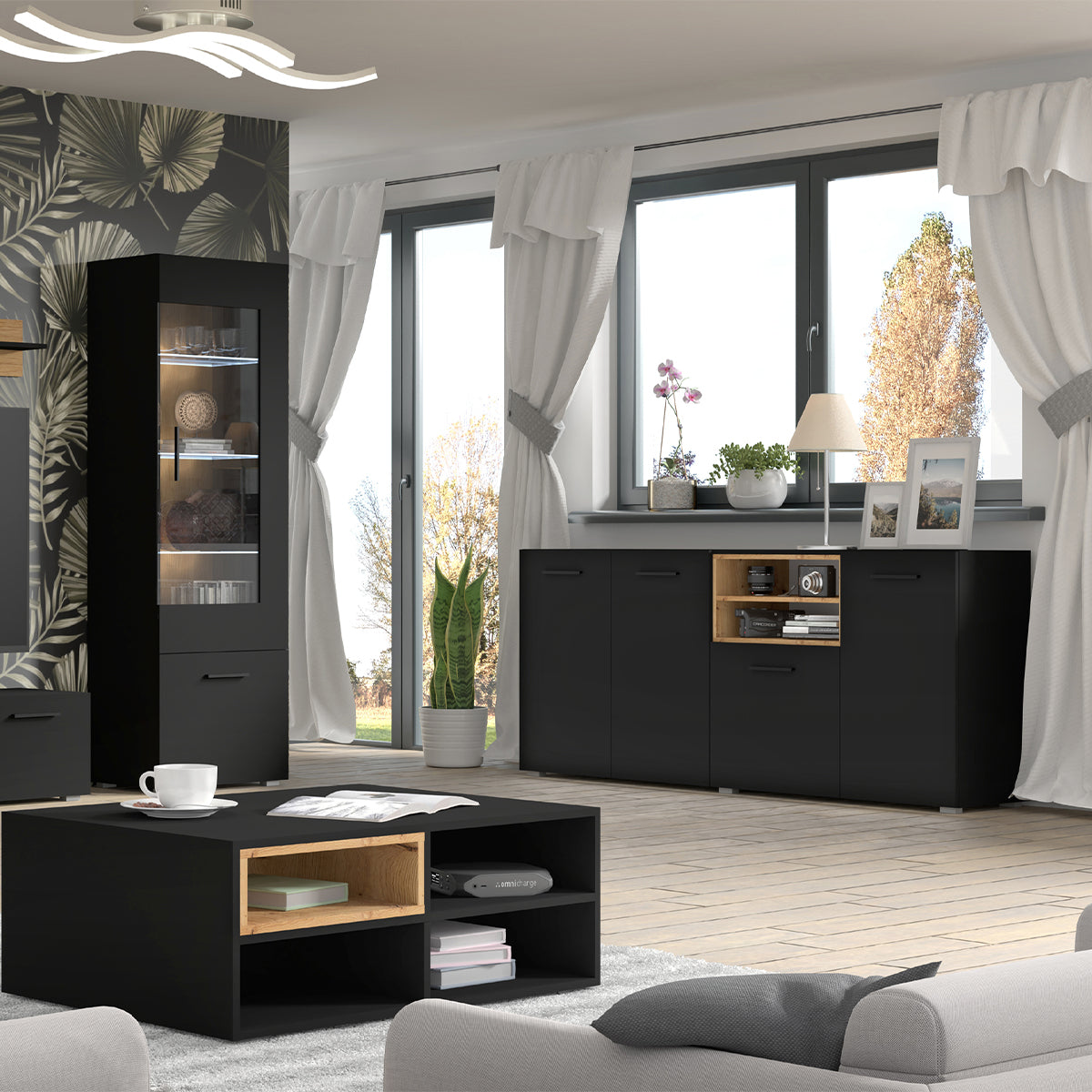 Buffet 4 portes Ania Noir et Bois - vue 5