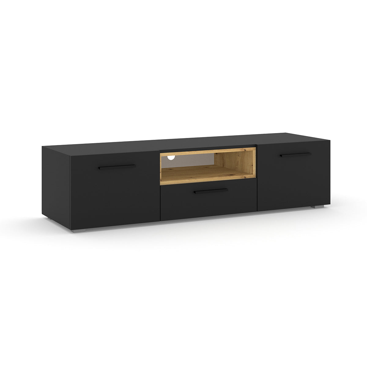 Meuble TV 3 portes 151 cm Ania Noir et Bois