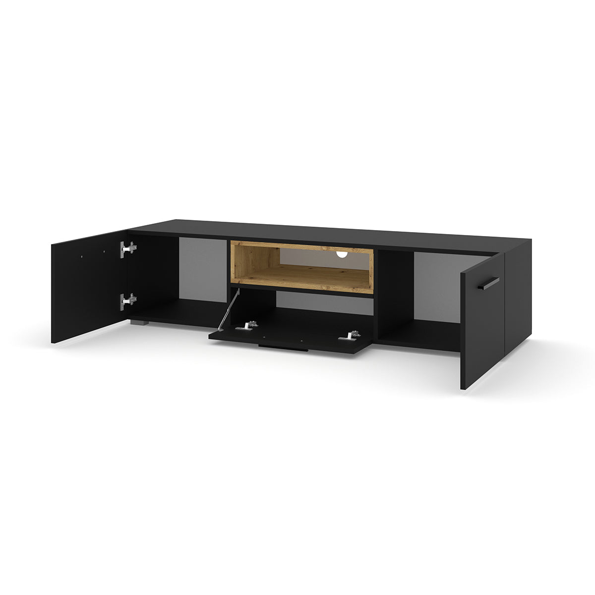 Meuble TV 3 portes 151 cm Ania Noir et Bois - vue 2