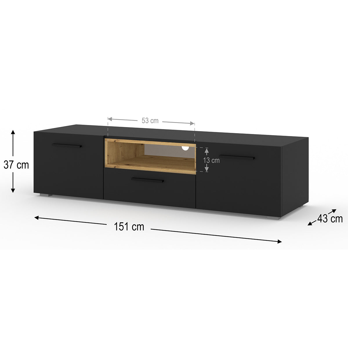 Meuble TV 3 portes 151 cm Ania Noir et Bois - vue 4