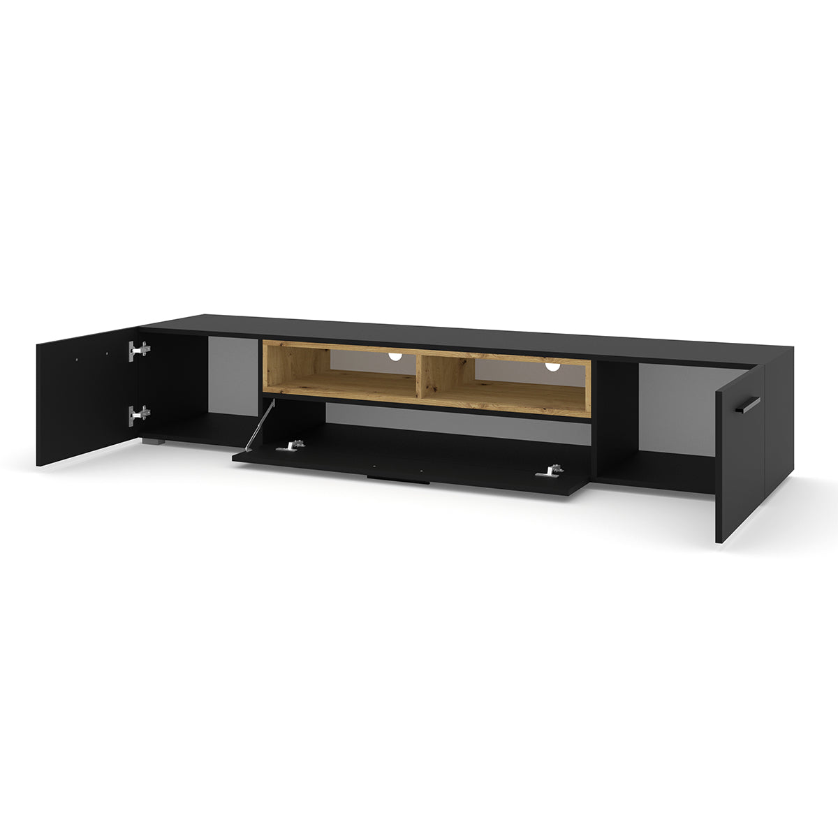 Meuble TV 3 portes 198 cm Ania Noir et Bois - vue 2