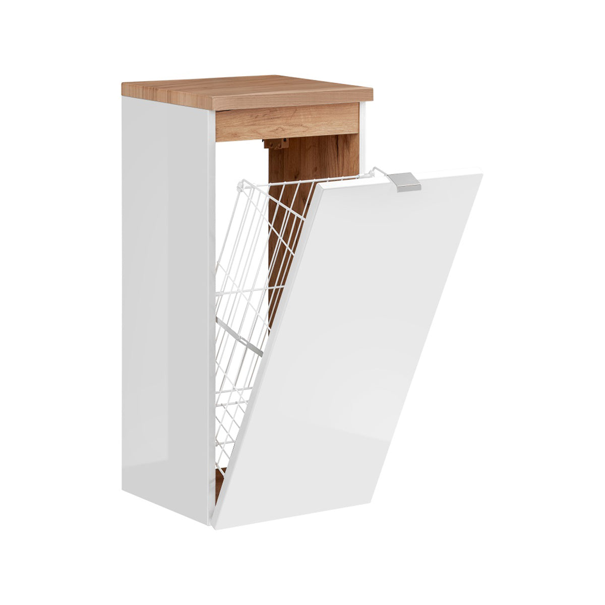 Demi-colonne 1 porte panier à linge April Blanc et Bois - vue 3