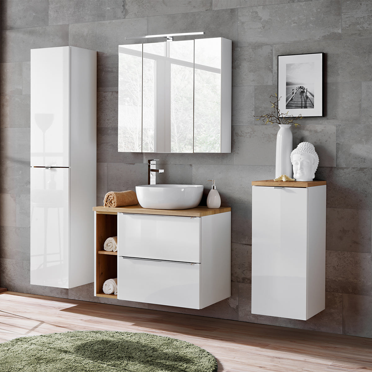 Demi-colonne 1 porte panier à linge April Blanc et Bois - vue 4