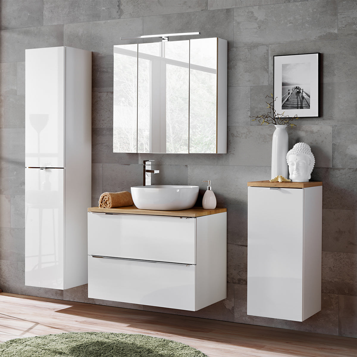Demi-colonne 1 porte panier à linge April Blanc et Bois - vue 5