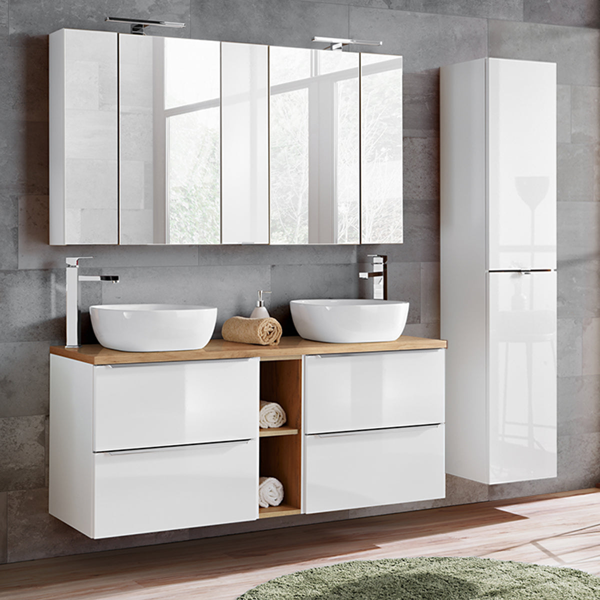 Meuble double vasque 140cm 2 niches April Blanc et Bois - vue 5