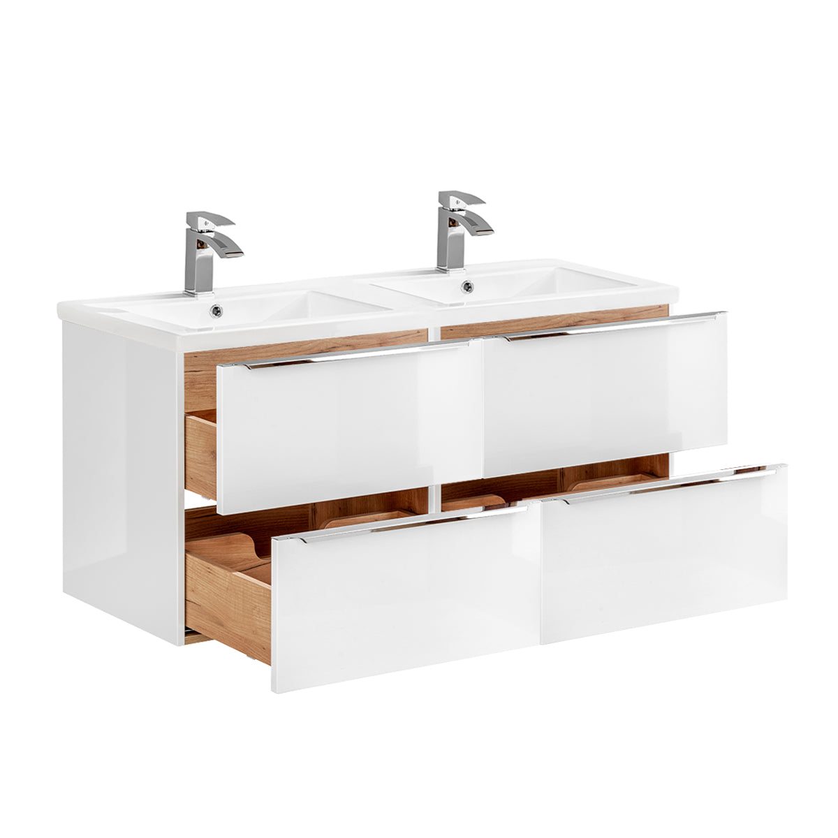 Ensemble meuble double vasque encastrée 120cm et colonne April Blanc - vue 4