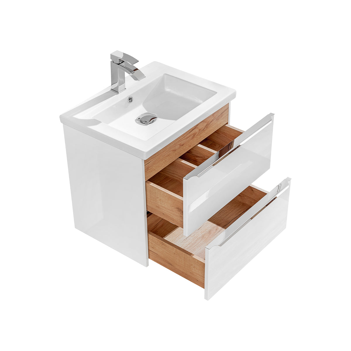 Ensemble meuble simple vasque encastrée 60cm et colonne April Blanc - vue 3