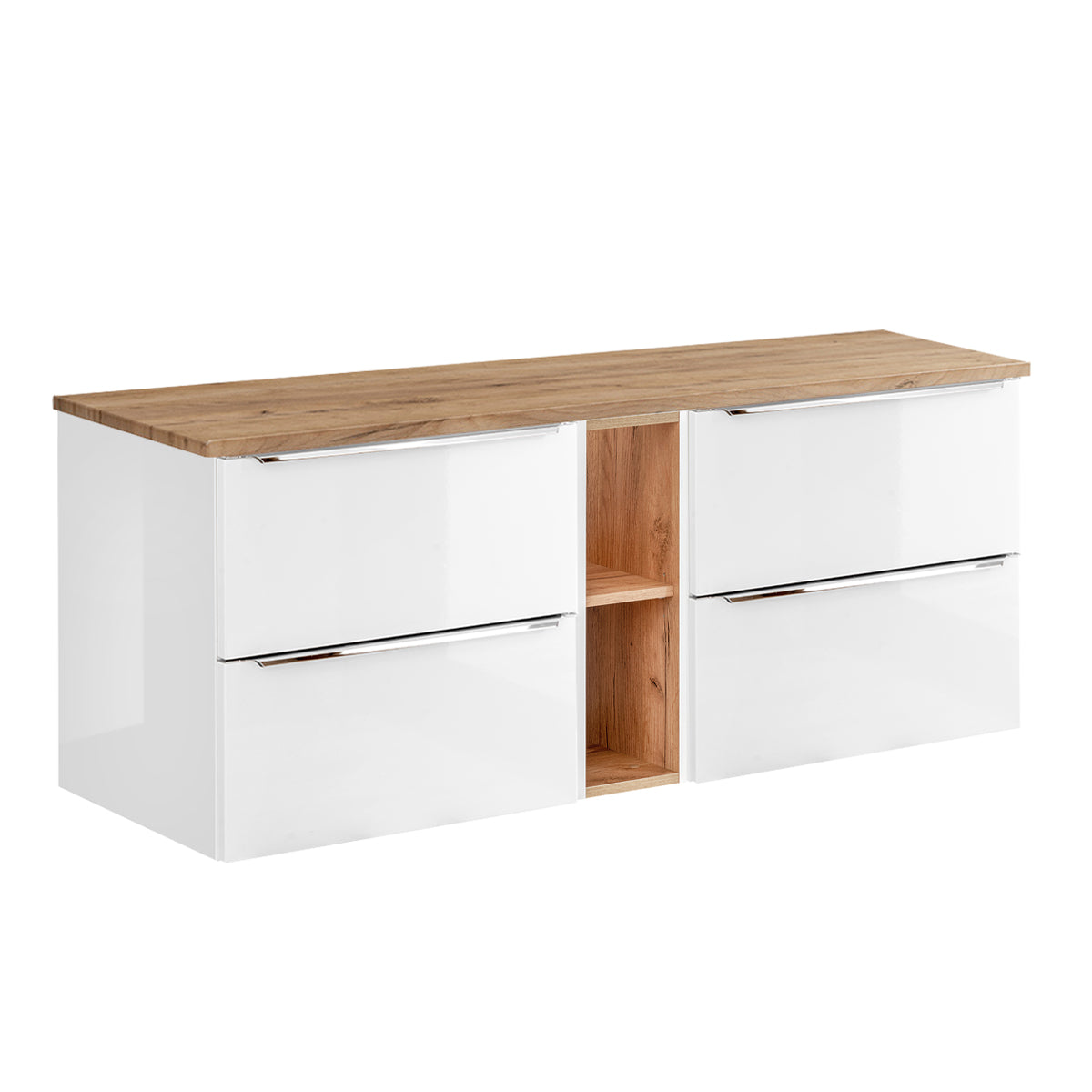 Meuble sous-vasque 140cm 2 niches April Blanc et Bois
