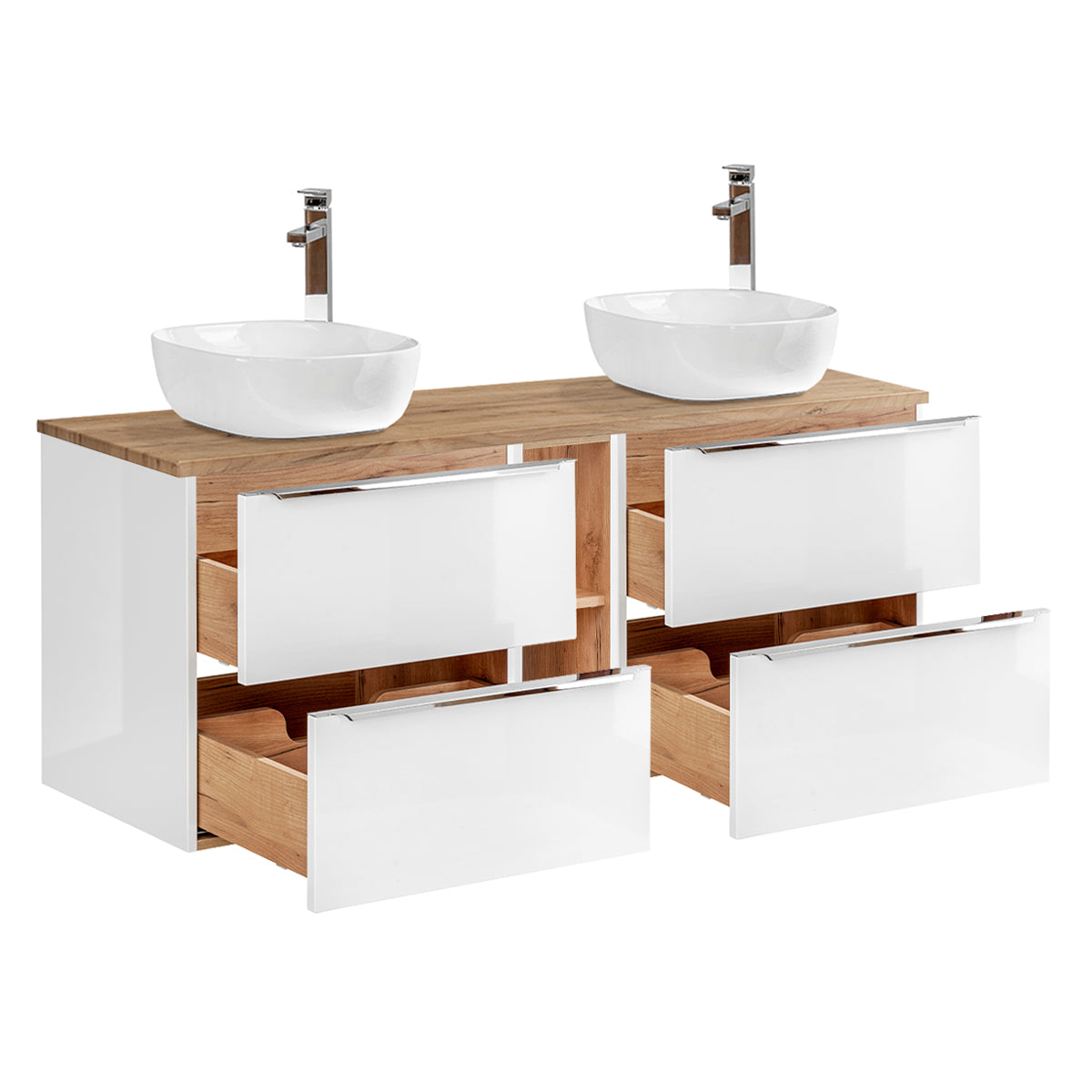 Meuble double vasque 140cm 2 niches April Blanc et Bois - vue 2