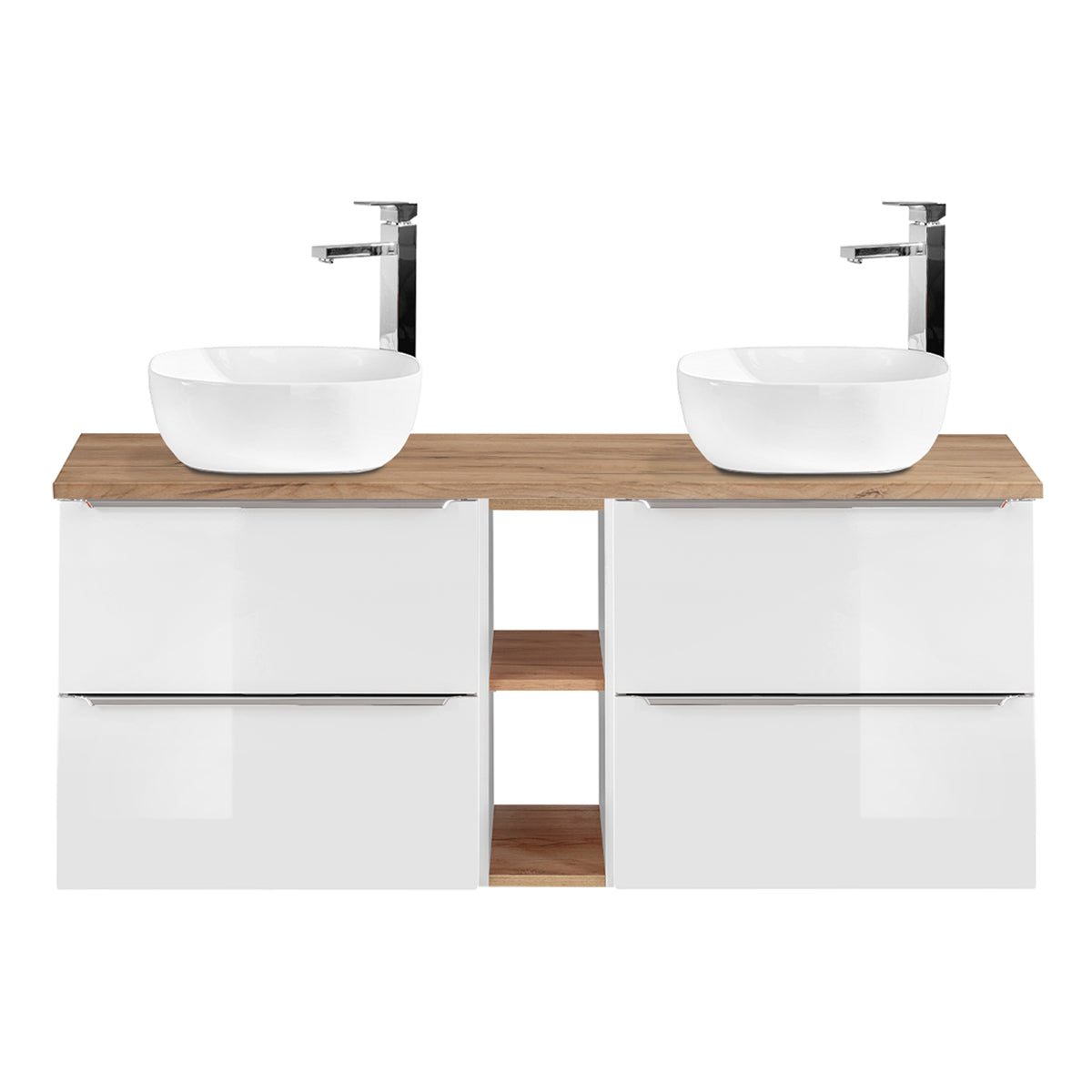 Meuble double vasque 140cm 2 niches April Blanc et Bois - vue 3