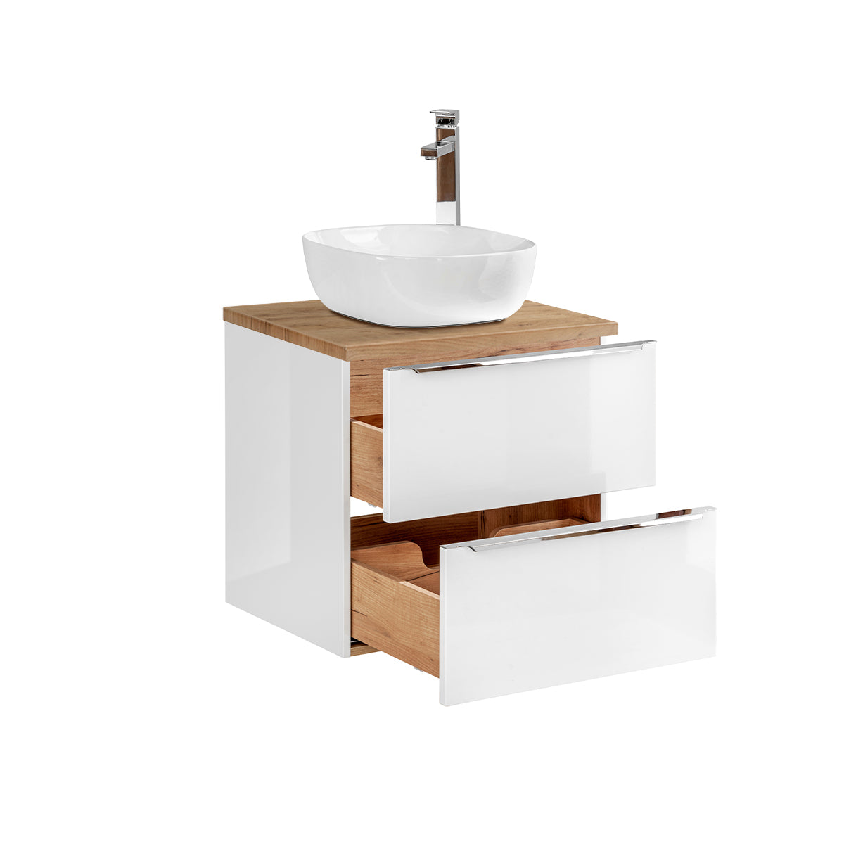 Ensemble meuble simple vasque 60cm et colonne April Blanc et Bois - vue 3