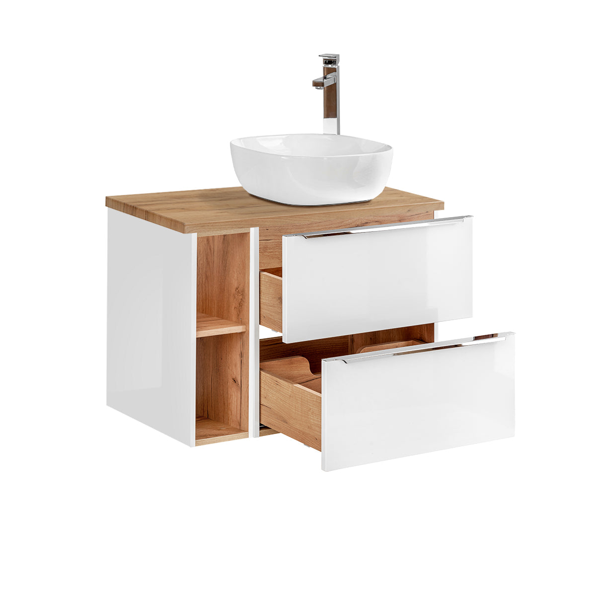 Meuble simple vasque 80cm 2 niches April Blanc et Bois - vue 2