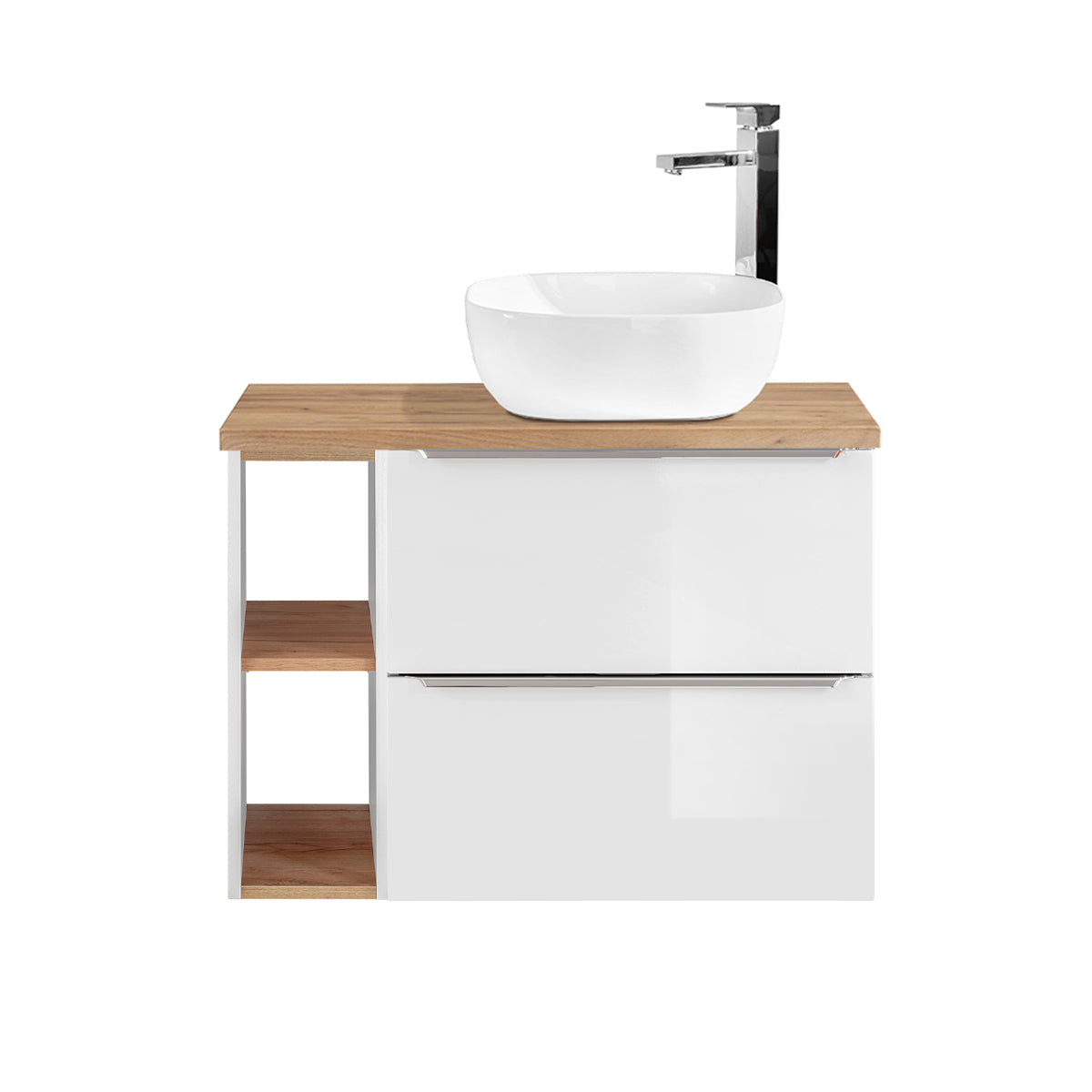 Meuble simple vasque 80cm 2 niches April Blanc et Bois - vue 3