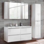 Ensemble meuble double vasque encastrée 120cm et colonne April Blanc