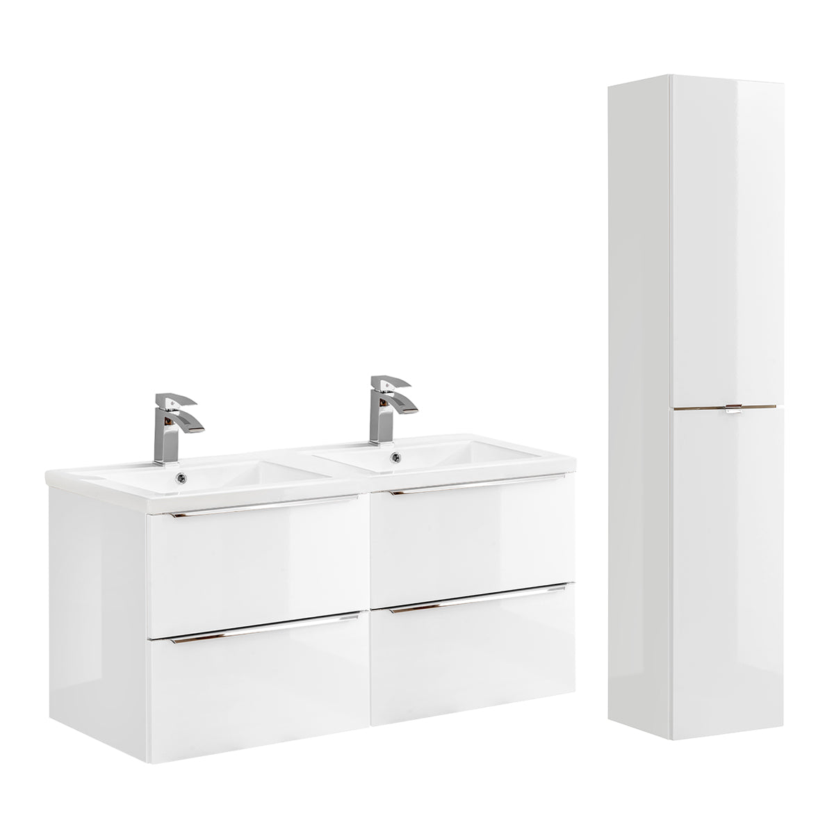 Ensemble meuble double vasque encastrée 120cm et colonne April Blanc - vue 2