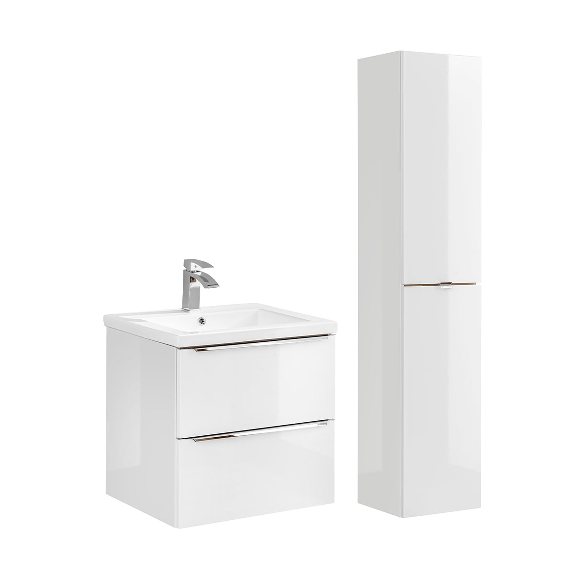Ensemble meuble simple vasque encastrée 60cm et colonne April Blanc