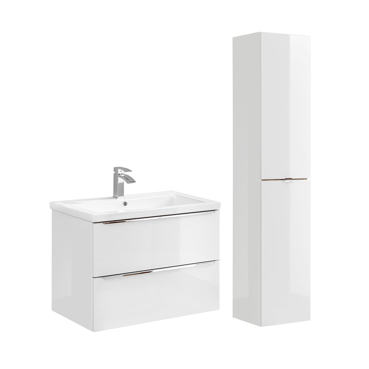 Ensemble meuble simple vasque encastrée 80cm et colonne April Blanc