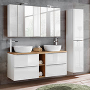 Ensemble meuble double vasque 140cm 2 niches et colonne April Blanc et Bois