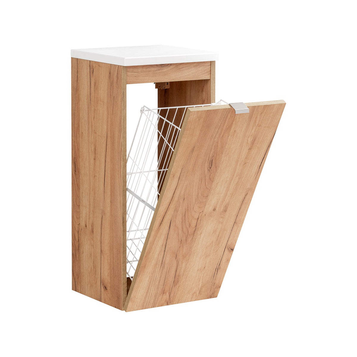Demi-colonne 1 porte panier à linge April Bois et Blanc - vue 3