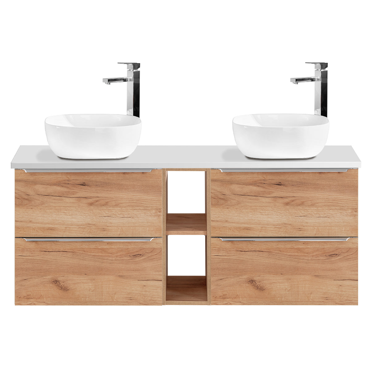 Meuble double vasque 140cm 2 niches April Bois et Blanc - vue 3
