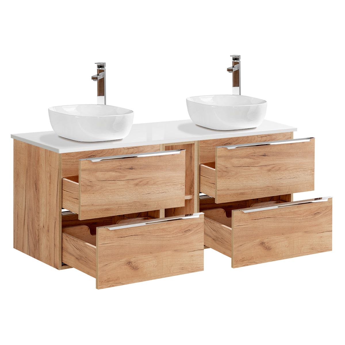 Meuble double vasque 140cm 2 niches April Bois et Blanc - vue 2