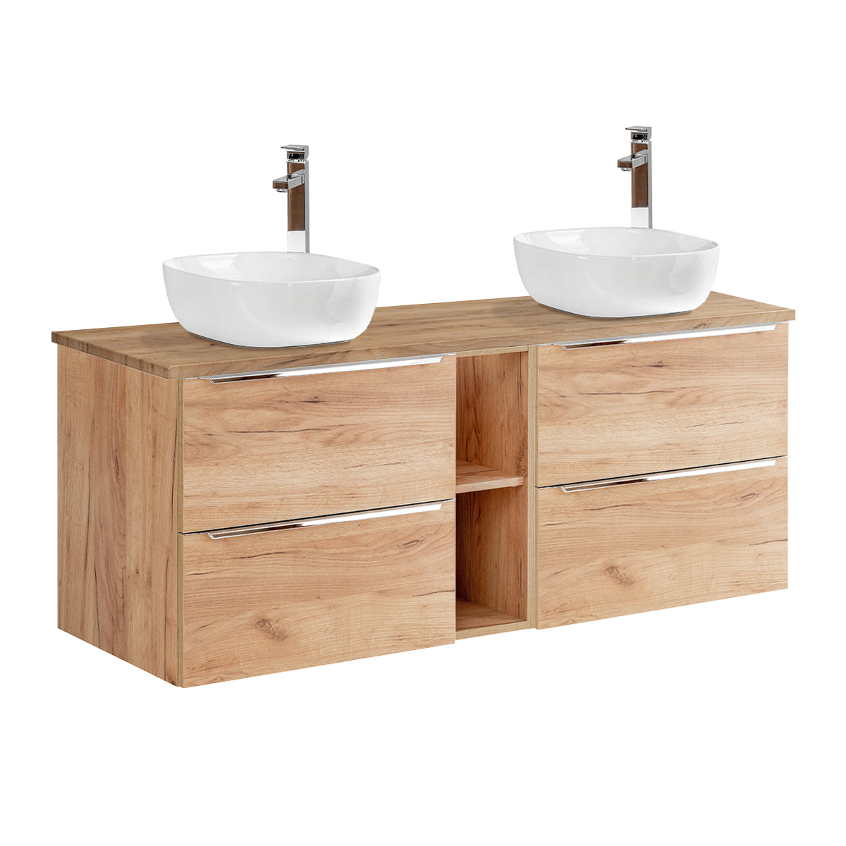 Ensemble meuble double vasque 140cm 2 niches et colonne April Bois - vue 2