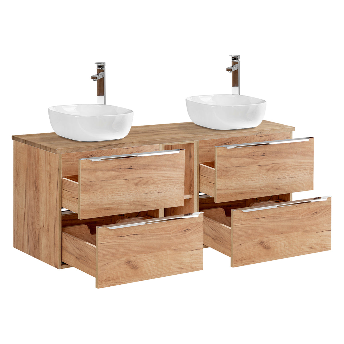 Ensemble meuble double vasque 140cm 2 niches et colonne April Bois - vue 3