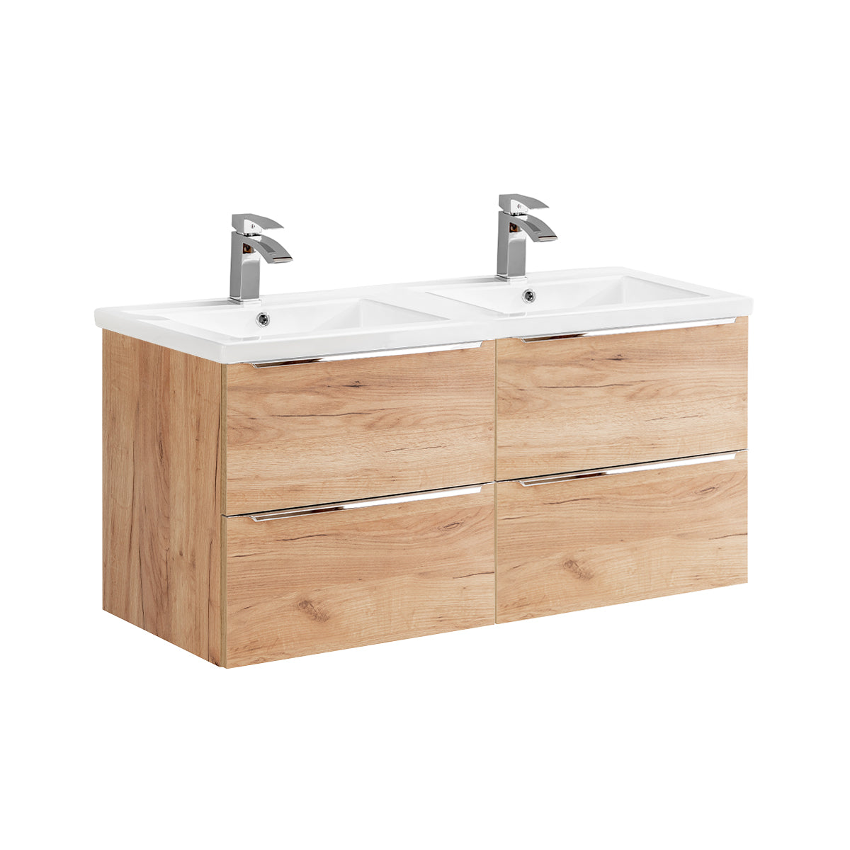 Ensemble meuble double vasque encastrée 120cm et colonne April Bois - vue 3