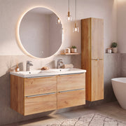 Ensemble meuble double vasque encastrée 120cm et colonne April Bois