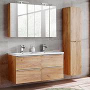 Ensemble meuble double vasque encastrée 120cm et colonne April Bois