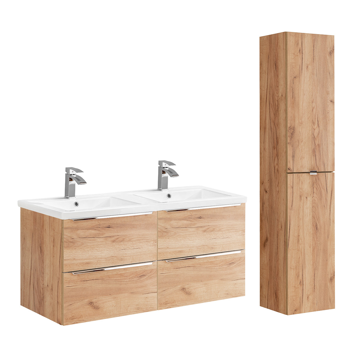 Ensemble meuble double vasque encastrée 120cm et colonne April Bois - vue 2