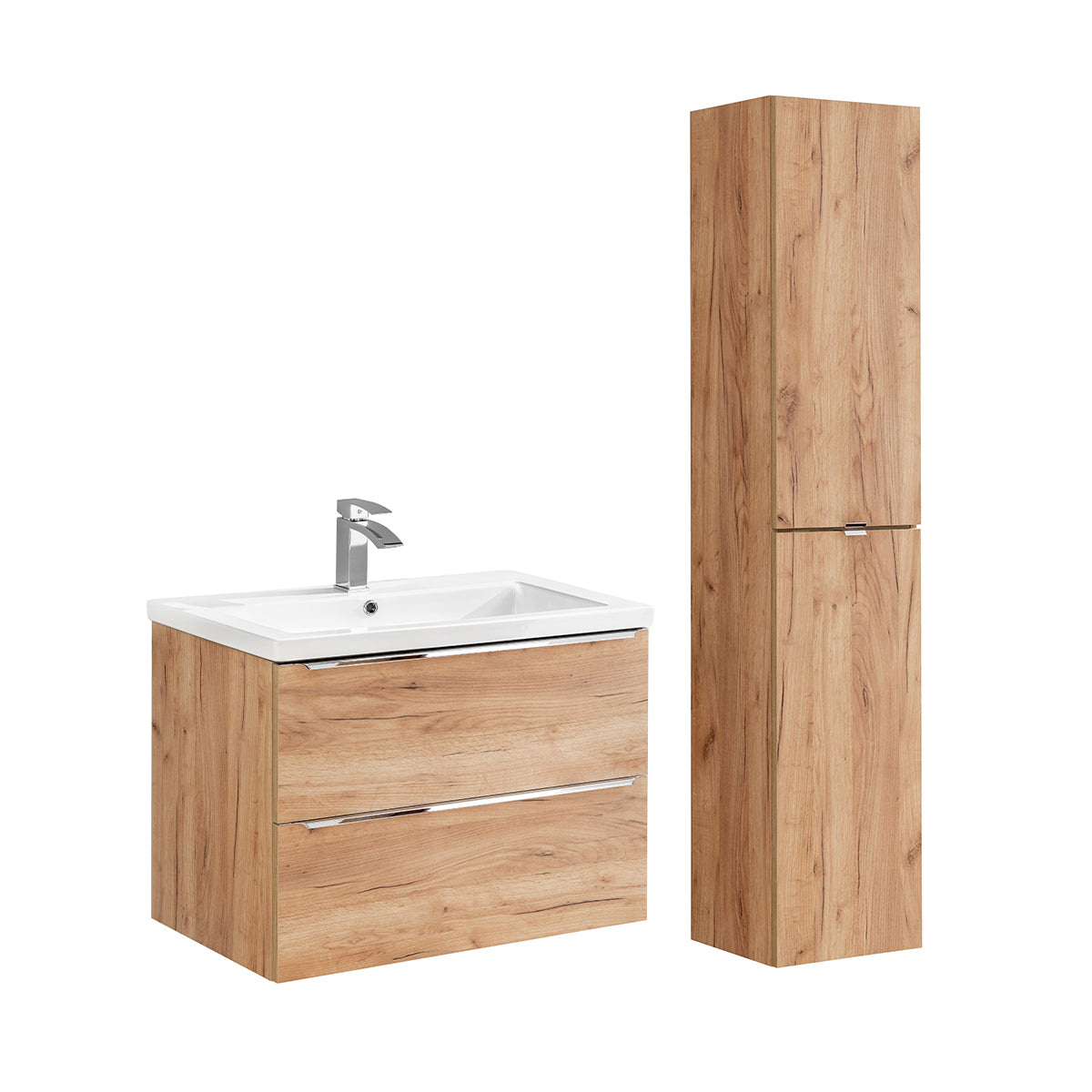 Ensemble meuble simple vasque encastrée 80cm et colonne April Bois