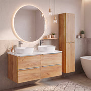 Ensemble meuble double vasque 120cm et colonne April Bois et Blanc