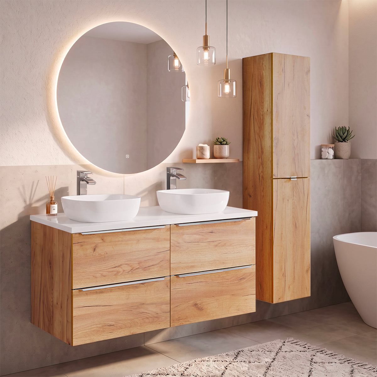 Meuble double vasque 120cm April Bois et Blanc
